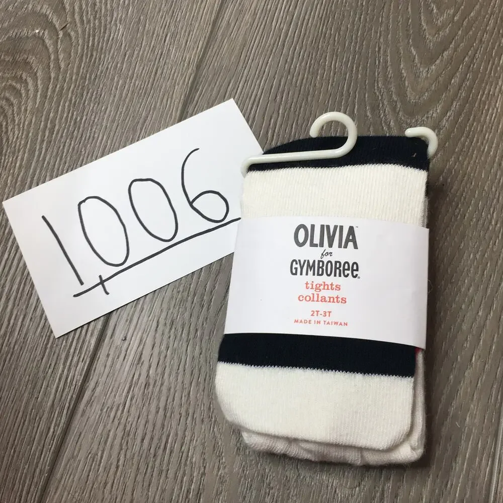 NWT Olivia For Gymboree Tights Socks White Black Cotton Blend 2T-3T